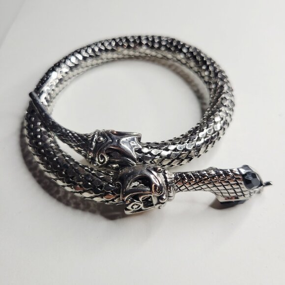 Vintage – Incredible Stainless Silver Mesh Coil Snake Serpent Bracelet Arm Cuff - Picture 8 of 8